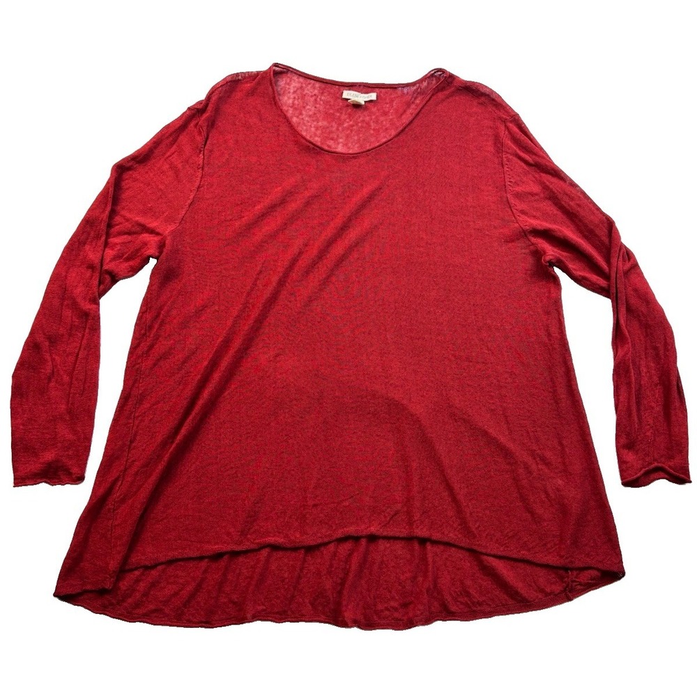 Eileen Fisher Red Organic Linen Blend Sweater Size M Lightweight Hi Low Relaxed